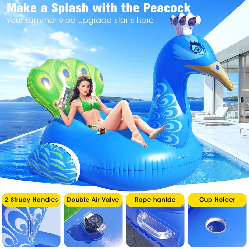 DeeprBetter Inflatable Peacock Pool Float, Gaint Funny Pool Floats Adults,
