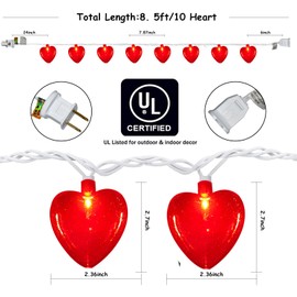 Abeja Red Heart String Light, 8.5FT Valentine Day Decoration Lights 10 Red Heart, Connectable Fairy Heart String Lights for Love Bedroom, Valentine's Day, Wedding Anniversary and Indoor Party