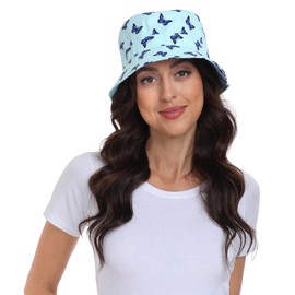 HDE Bucket Hat Unisex Print and Solid Beach Sun Hats Outdoor Packable Headwear Blue Butterfly - One Size