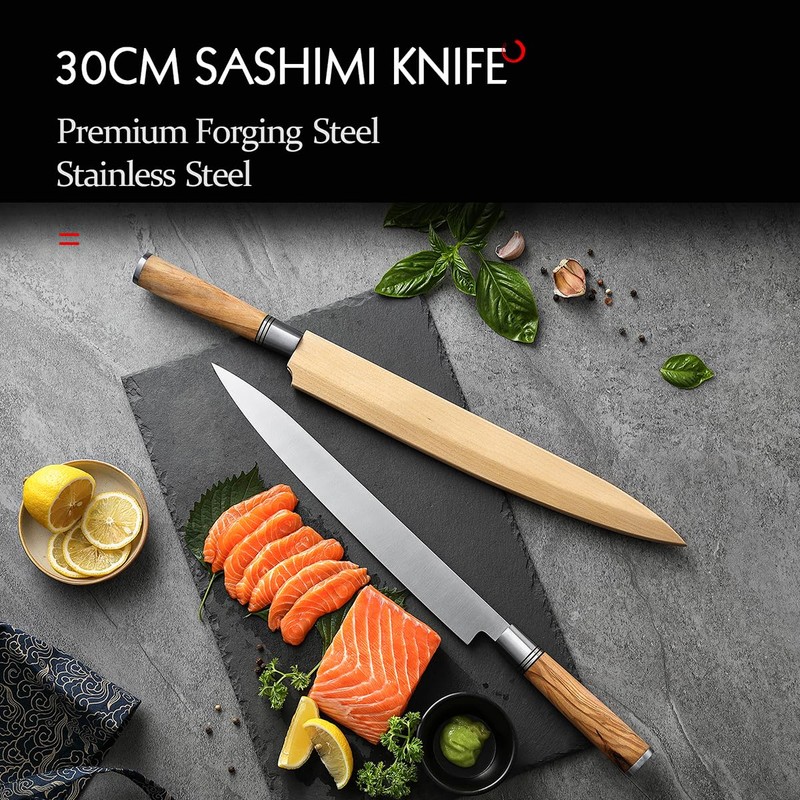 HEZHEN 300mm Sashimi Knife,Forged Steel Sushi Yanagiba Knife, Sushi Slicing,