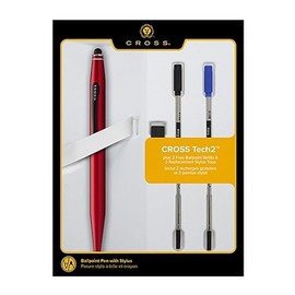 Cross Tech2 Matte Red Refillable Ballpoint Pen with 2 Ballpoint Refills and 2 Stylus refills