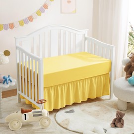 Horbaunal 2 Pack Crib Skirt & Crib Bed Sheet Set, Yellow Crib Bed Skirt 28" x 52" with 14" Drop Dust Ruffle, Soft Microfiber Toddler Bedskirt Nursery Crib Bedding Skirt for Baby Girls and Boys