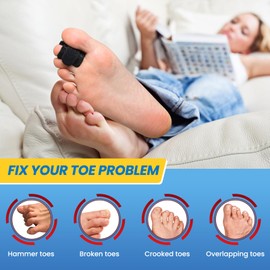 JWHOO Hammer Toe Corrector For Women & Men - 4 Pcs Hammer Toe Straightener With Aluminum Plate, Toe Splints & Wraps Support For Crooked, Curled, Bent Toes - Black