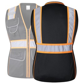 JKSafety 9 Pockets Women Hi-Vis Reflective Safety Vest | Stylish work vest for Women | Chaleco de seguridad para mujeres | ANSI Compliant (169-Black, M)
