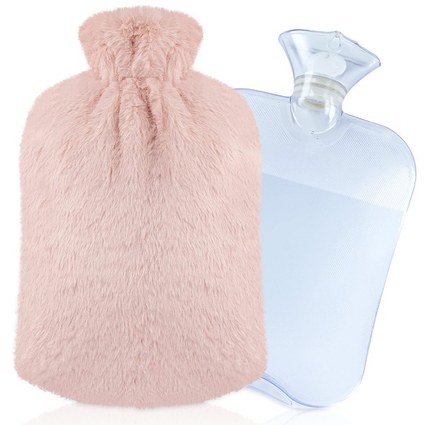 HOTNIU Hot Water Bottle, 2.6 gal (2 L) Capacity, Hot Water Filler, Water Filling, Eco Hot Water Tampo, Soft, Warm, Cover Included, No Electricity Required, Hot Water Filler Type, Fuwamoko Cover, Removable, Cold Protection, Rismass, Gift (Pink, 2L)