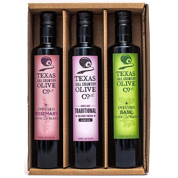 Herb Infused Olive Oil and Balsamic Vinegar Set (Herb Infused Rosemary Olive Oil 500ml, Herb Infused Basil Olive Oil 500ml,Traditional Balsamic 500ml)