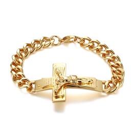 JewelryWe Mens Cross Bracelet,Religious Bible Verse (English) Jesus Cross Charm Bracelets for Men(Gold)