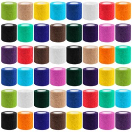 48 Pack Self Adhesive Bandage Wraps Bulk, 2 Inch x 5 Yard Self Adherent Cohesive Bandages Elastic Breathable Athletic Sports Tape for Injuries, Treatment, Stretch Athletic Wrist Ankle (Multicolored)