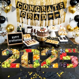 2025 Numbers for Charcuterie 13.8'' Fillable Cardboard Number Black Gold 2025 Shaped Board Trays for Graduation Decorations Party Supplies Food Candy Paper Mache Cupcake Pans Cookies Box Container
