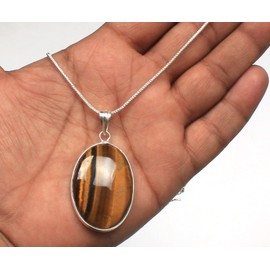 Natural Tiger eye Gemstone Hexagonal Pointed Reiki Chakra Pendant Necklace Anniversary Day, Valentines Day and Birthday.
