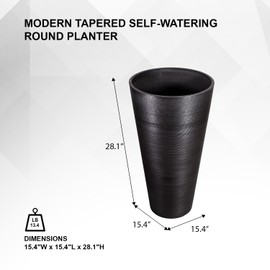 XBrand Modern 28-Inch Tall Round Planter, Modern Tapered Planter Perfect for Indoor & Outdoor Planter, Patio Décor, Set of 2, Black