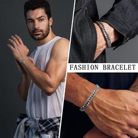 Pulseras Cubanas, Esclava de Plata para Hombres, Brazalete Hombre de Acero Inoxidable, Cadena Cubana Clásica Joyería Hombre Mujeres 8/10/12mm, Regalo para Hombres (10mm/18cm)