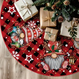 Tian Zhun Christmas Tree Skirt Red Buffalo Plaid Tree Skirt Glitter Gnomes Snowflake Xmas Party Winter Holiday Tree Mat 30 Inch for Indoor Outdoor Decorations