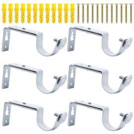 Scettar 6 Pcs Curtain Pole Brackets, Scettar Adjustable Silver Curtain Rod Brackets Curtain Brackets for Poles Curtain Track Brackets Suitable for Living Room, Bedroom, Bathroom