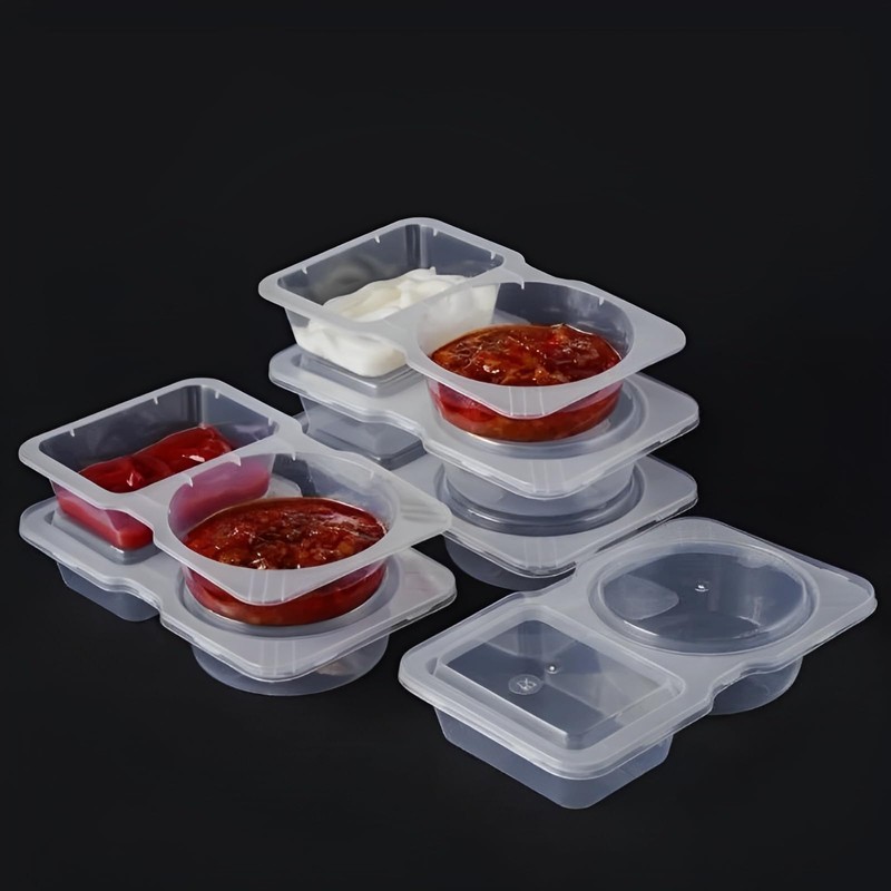 40-Count Reusable Plastic Condiment Double Compartment Snack & Sauce with