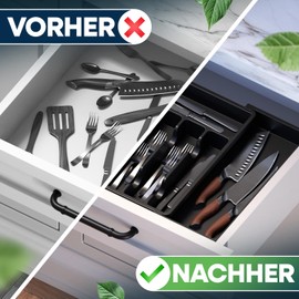 Sidorenko Loco Bird Cutlery Tray for Drawers Extendable up to 50 cm - Plastic Cutlery Tray Adjustable - Cutlery Organiser Kitchen - Drawer Insert Kitchen - Cutlery Organiser