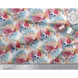 Soimoi 44" Inches Wide 105 GSM Poly Satin Fabric Scull & Floral Print Fabric Material By The Yard - Multicolour