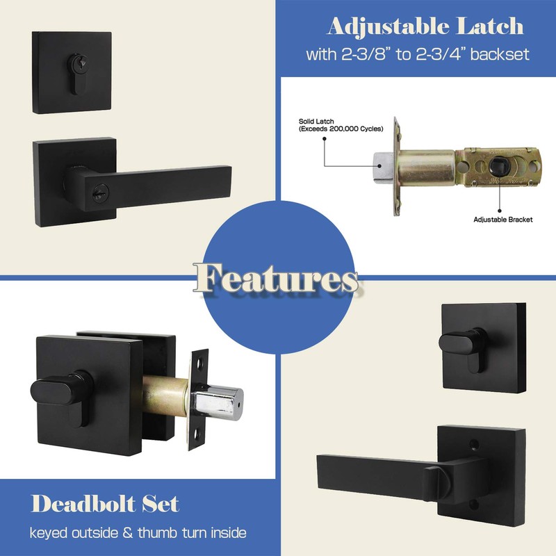 KNOBWELL 2 Pack Front Door Entry Lever Lockset and Single