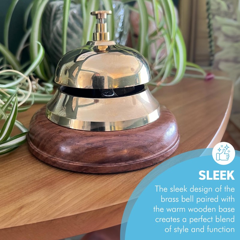 Elegant Brass Reception Desk Bell with Wooden Base – Ideal