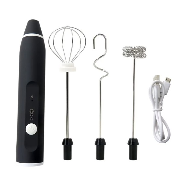 Electric Milk Frother Portable USB Rechargeable Foam Maker 3 Speeds