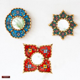 DecorContreras Handmade Small Accent Wall Mirrors Set of 3 | Peruvian Decorative Mirrors for Boho, Vintage & Bathroom Wall Decor