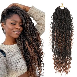 Saisifen 96 Strands Boho Goddess Locs Crochet Hair for Black Women Soft Faux Locs with Curly Ends, Pre-Looped Crochet Braids T30 Ombre Auburn 14Inch(35cm)