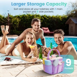 Asisnt Camping Essentials Shower Caddy Portable for College Dorm Room Essentials for Girls with 9 Pockets,Large-Capacity Shower Caddy Dorm Basket,Quick Dry Shower Bag for Gym,Travel,Swim,Beach-Purple