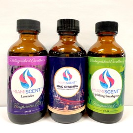 MIAMISCENT Fragrance Oil Set, Lavender, Nag Champa, Eucalyptus, 2 FL OZ Bottles, 3-Pack