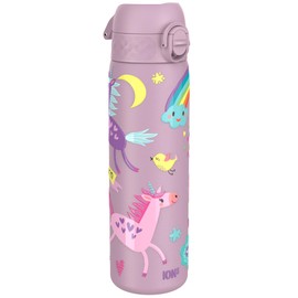 Ion8 Vacuum Insulated Steel Water Bottle, 500 ml/18 oz, Leak Proof, Easy to Open, Secure Lock, Dishwasher Safe, Fits Cup Holders, Carry Handle, Scratch Resistant, Metal Water Bottle, Unicorns Design