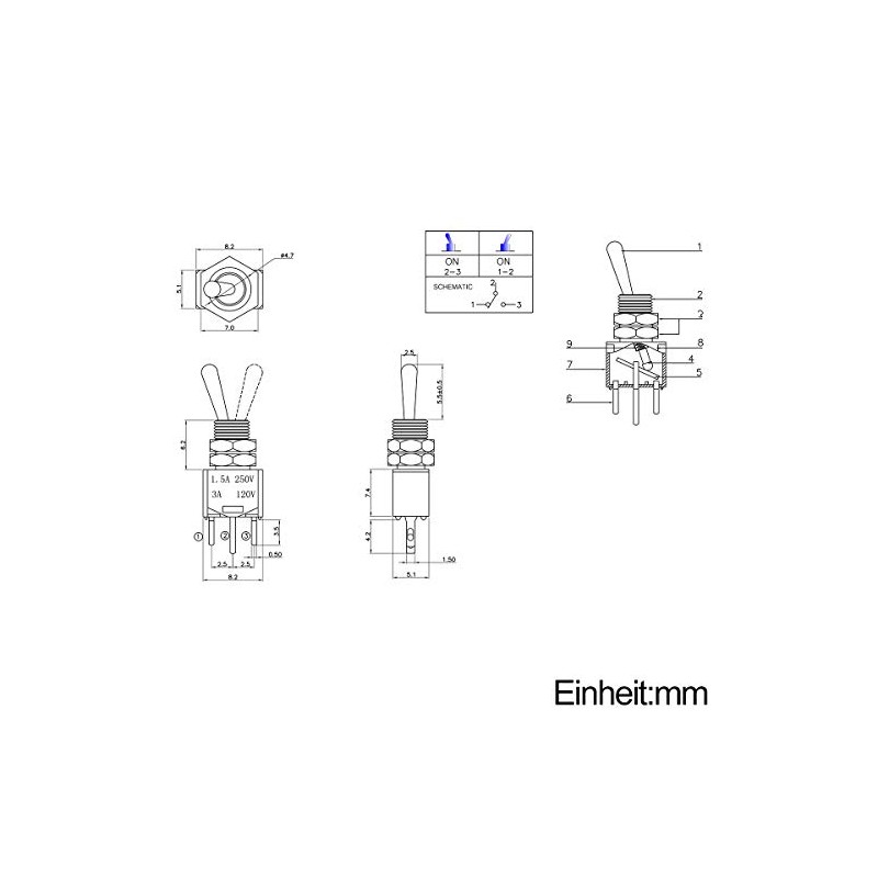 CLDIY Toggle Switch ON/ON 2 Position 3 Pin SPDT Mini