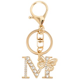 DAJISI Initial Keychain Butterfly Letter Keychain Letter Keychains for Women Gold Plated Crystal Key Chains Sparkling Rhinestone Letter Keychain for Women Backpack Car Key Chain Decoration