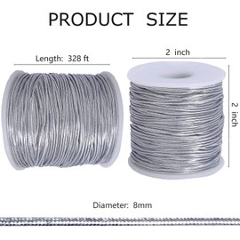 SUNMNS 2 Pcs Silver Metallic Tinsel Cords (0.8mm x 100M), Elastic and Sturdy, Ideal for Gift Wrapping, Decorating, Crafting, Beading, Jewelry Making