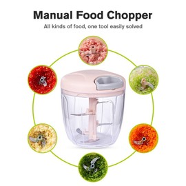 Multifunctional Garlic Chopper, Hand Pull String Garlic Chopper for Kitchen, Household Helper for Pressing Garlic, Cutting Vegetables and Mincing Meat(900ml,Pink)