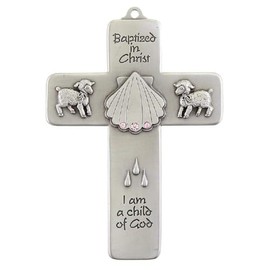 Creative Brands JC-3206-E Baptized in Christ Cross, 5-inch Height, Pewter and Crystal