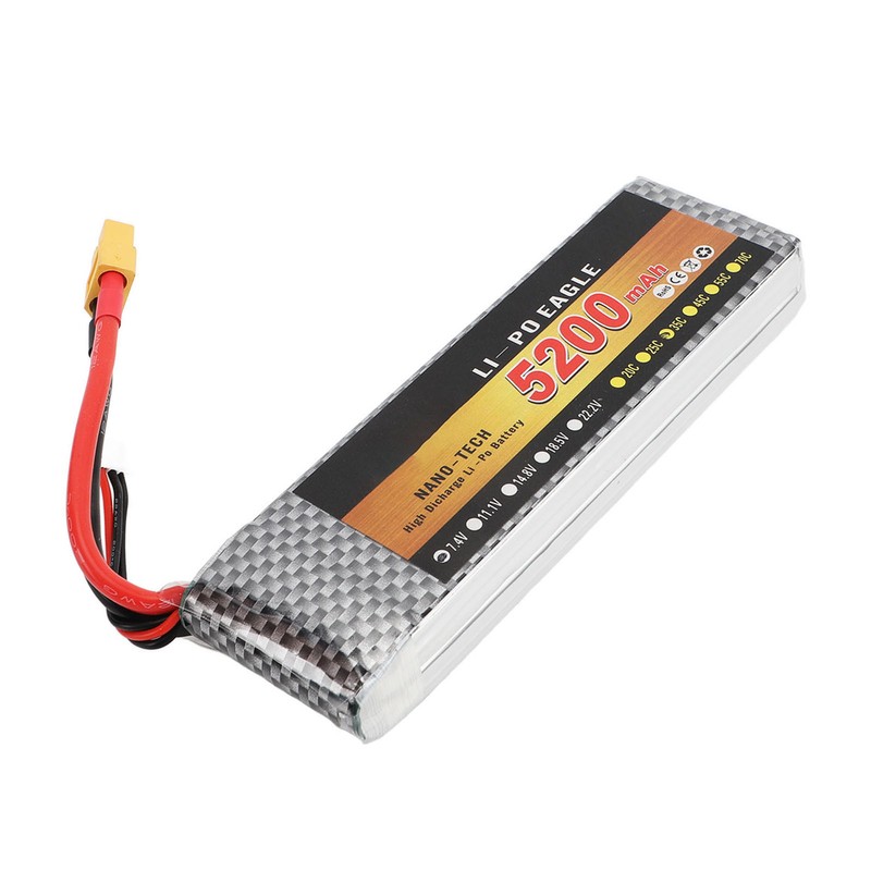 RC Lipo Battery 5200mAh 7.4V XT60 35C 2S Portable Remote