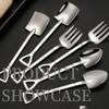 6 Pieces Small Shovel Spoon Fork Stainless Steel Dessert Spoons