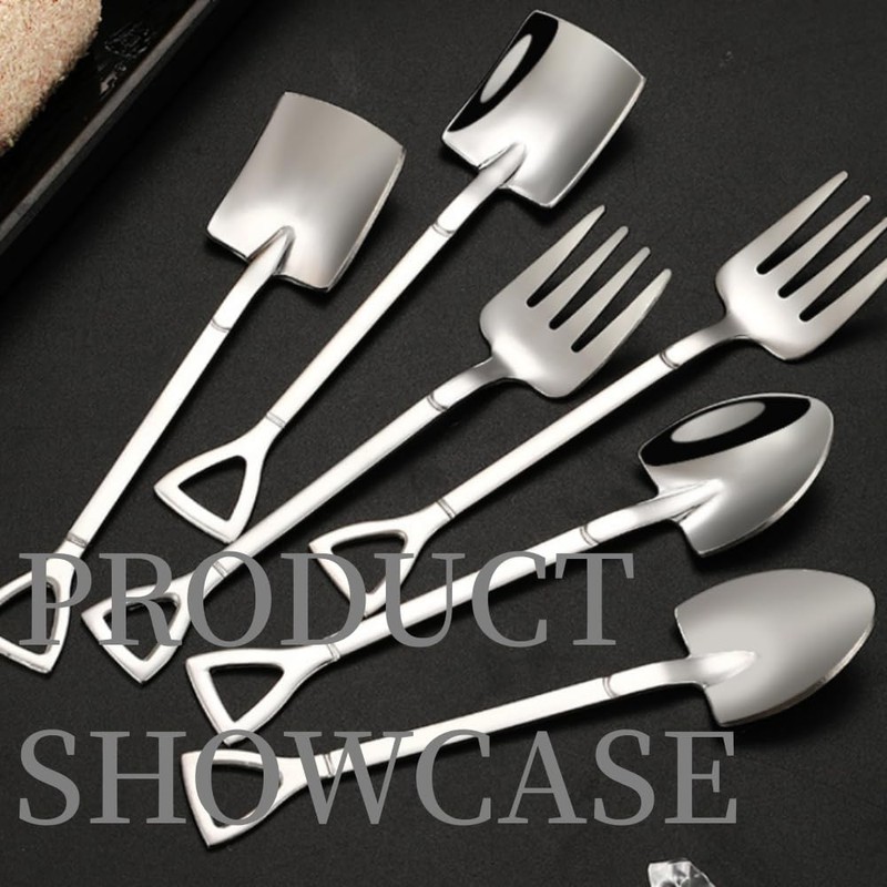 6 Pieces Small Shovel Spoon Fork Stainless Steel Dessert Spoons