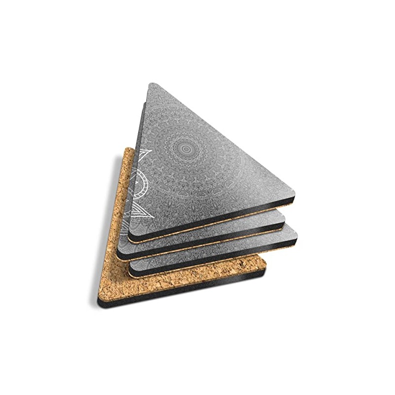 4 x Triangle Coasters - BW - Green Mandala Sign