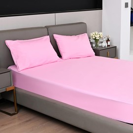 Fitted Sheet 40CM Deep Bed Sheet King Size 152X200CM Pink Hotel Quality Microfiber (Pink, King)