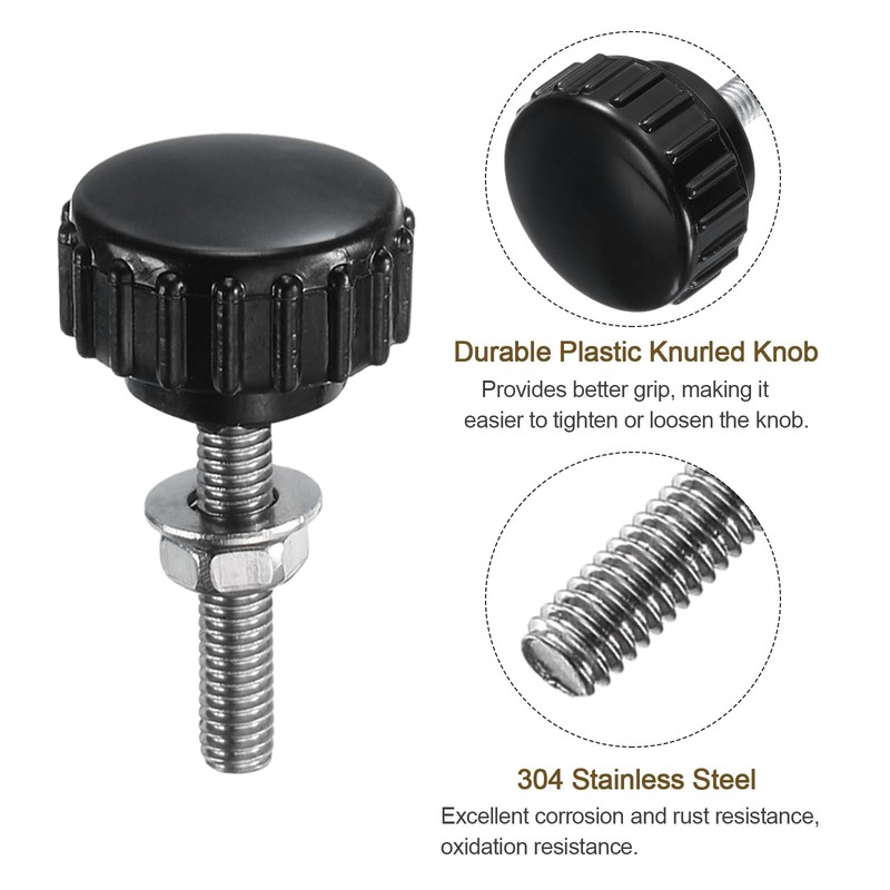 sourcing map 4 Sets Knurled Knobs Thumb Screws with Nuts