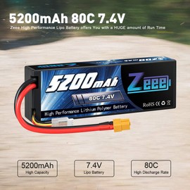Zeee 2S 5200mAh Lipo Battery 7.4V 80C Battery with XT60 Plug Hard Case for 1/8 1/10 RC Vehicles Car Slash RC Buggy Truggy RC Airplane UAV Drone(2 Packs)