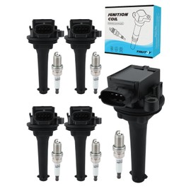 TAUTOY Set of 5 UF341 Ignition Coil Pack & Iridium Spark Plug (2.3L 2.4L 2.5L 2.8L 2.9L) 1999-2007 For Volvo C70 S60 S70 S80 V70 XC70 XC90,Replace # 307134160 221604001 91256016 91256010