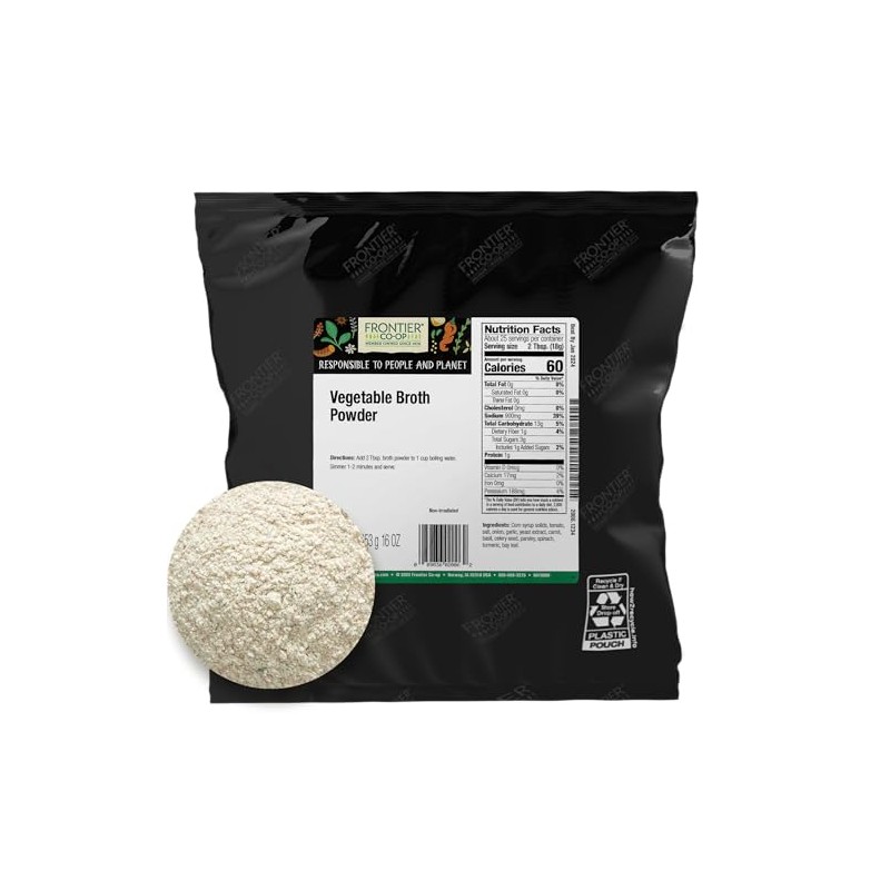Frontier Co-op Vegetable Broth Powder, 1-Pound Bulk Bag, Broth, Soup