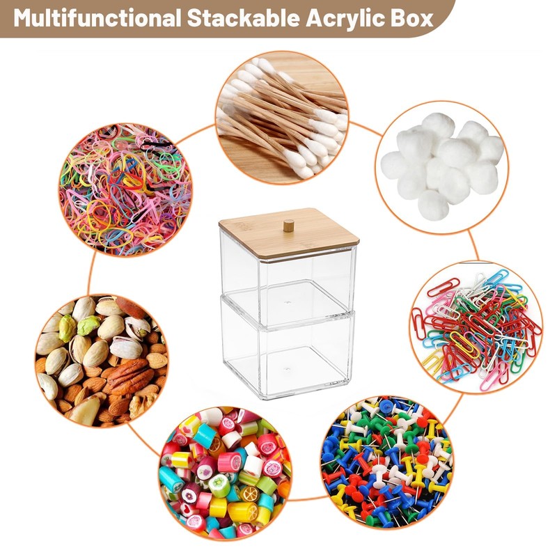 SVNXI Clear Stackable Paper Clip Holder with Bamboo Lid 2