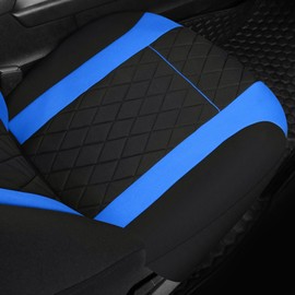 Carseatcover-UK Luxury ARTISAN Quilted Car Seat Covers, Front Pair, Black with Blue Trim, Universal Fit, Airbag Compatible (Blue Quilted)