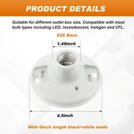 Saysurey 4 Pcs Porcelain Light Socket with Pull Chain White Light Bulb Socket E27/E26 Socket Porcelain Outlet Box Mount Ceiling Light Fixture for Indoor Garage Closet Lighting(Without Outlet)