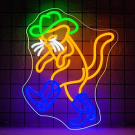 WLHOPE Cowboy Cat Neon Sign Neon Signs for Wall Decor Dimmable Cat Neon Lights Cowboy Hat Boot LED Sign for Bedroom Home Bar Club Party Western Decor