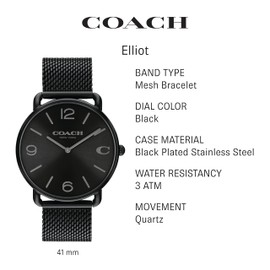 Coach Elliot Men's Watch | Contemporary Minimalism with Distinctive Artistry | A True Classic Designed for Every Occasion | Water Resistant (Model 14602651)