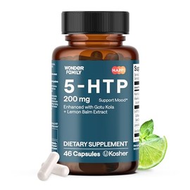 WONDER FAMILY Mood and Sleep Support 5HTP Supplement 200mg - 2X The Strength of 100mg, 4X The Strength of 50mg 5-HTP - with Vitamin B6 & Gotu Kola - 46 Capsules for Men & Women