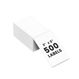 Riznpo Fanfold 3 x 5 Thermal Labels, 500Pcs White Fan-fold Perforated Shipping Label 70g Waterproof Thermal Printer Stickers for Thermal Printer, Express Shipping Labels, Self-use, Strong Adhesive